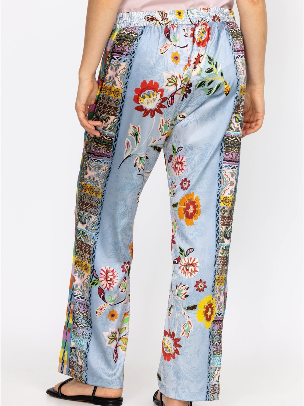 NWT Johnny Was Rainbow Liza Side Stripe Wide-Leg Silk Pants - Picture 3 of 10